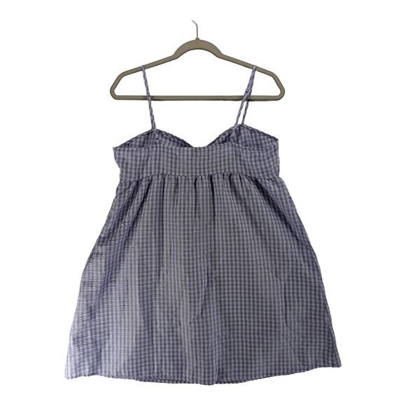 Divided H&M Babydoll Dress M Purple Gingham Check Mini Spaghetti Straps Sundress - Picture 2 of 10